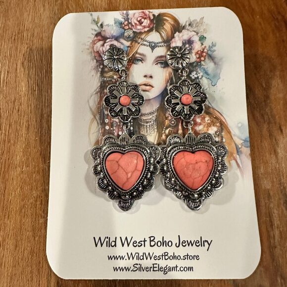 Playful Pink Heart Western Charm Earrings - Picture 7 of 10